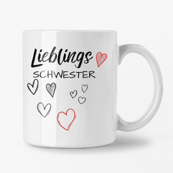 Lieblings Tasse 355ml - Weiß - Herz Schwester