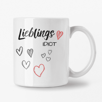 Lieblings Tasse 355ml - Weiß - Herz Idiot